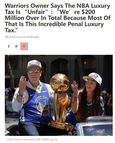 拉科布炮轰奢侈税制度不公平 NBA重罚勇士50万美金